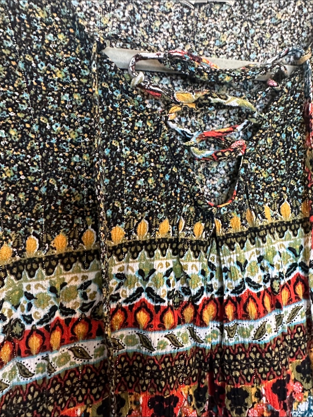 Paisley & Gray Multicolor Lace-Up Boho Tunic - Floral Stripe - Picture 4 of 12